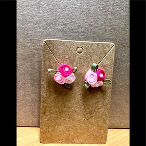 Sweet tricolor ribbon rose earrings for pierced ears